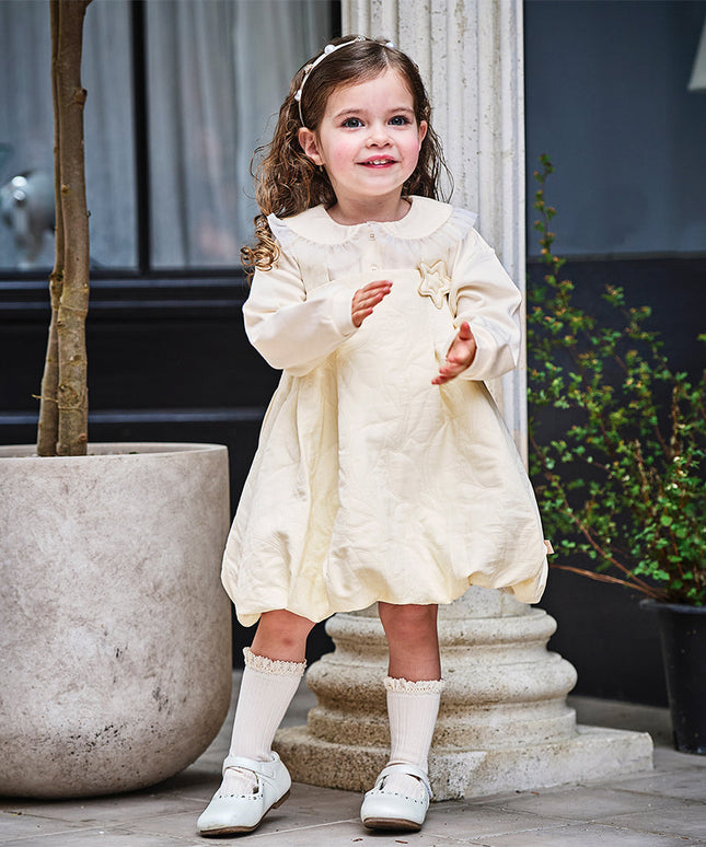 Toddler Girls Cream Yellow Sleeveless Pinafore Dress