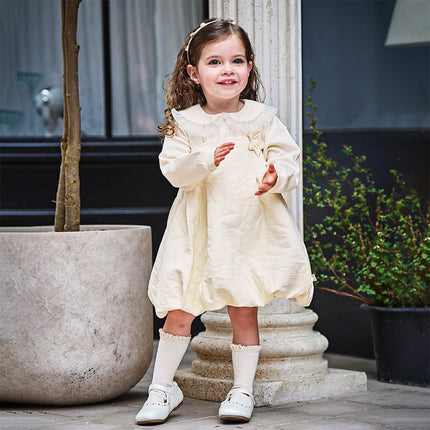 Toddler Girls Cream Yellow Sleeveless Pinafore Dress