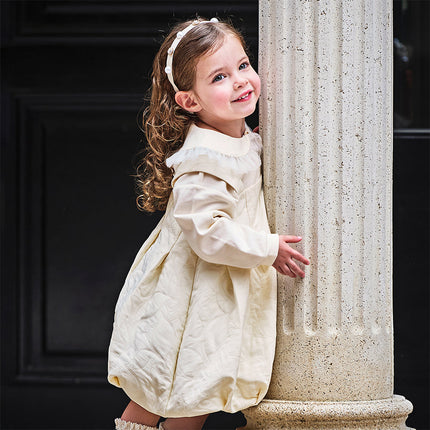 Toddler Girls Cream Yellow Sleeveless Pinafore Dress