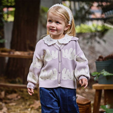 Toddler Girls Purple Cotton Rabbit Print Cardigans