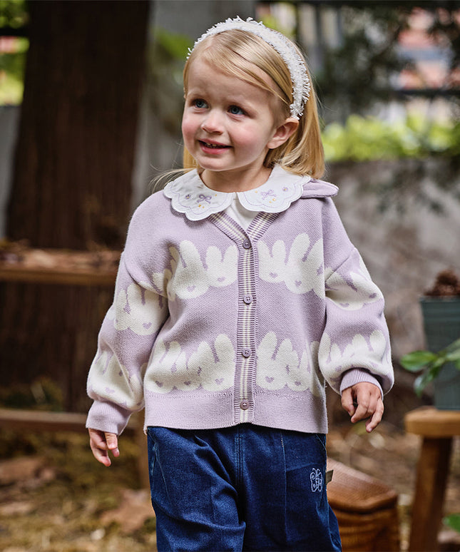 Toddler Girls Purple Cotton Rabbit Print Cardigans