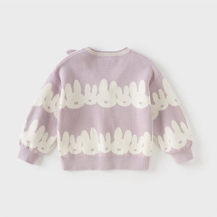 Toddler Girls Purple Cotton Rabbit Print Cardigans