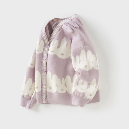 Toddler Girls Purple Cotton Rabbit Print Cardigans