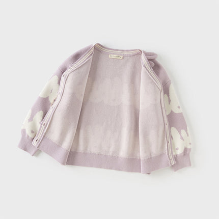 Toddler Girls Purple Cotton Rabbit Print Cardigans