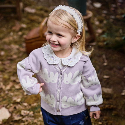 Toddler Girls Purple Cotton Rabbit Print Cardigans