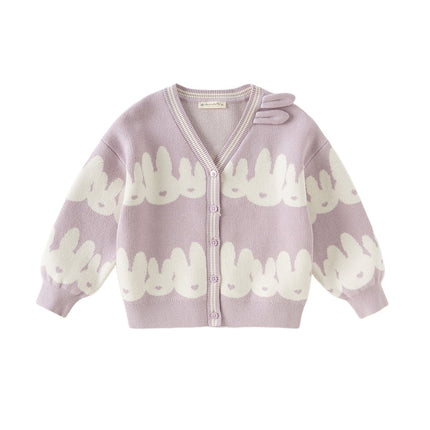 Toddler Girls Purple Cotton Rabbit Print Cardigans