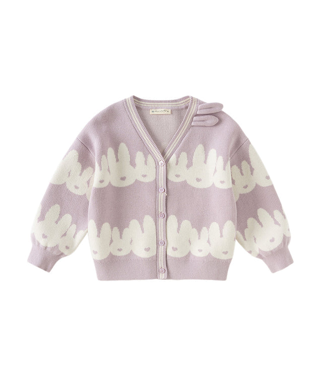 Toddler Girls Purple Cotton Rabbit Print Cardigans