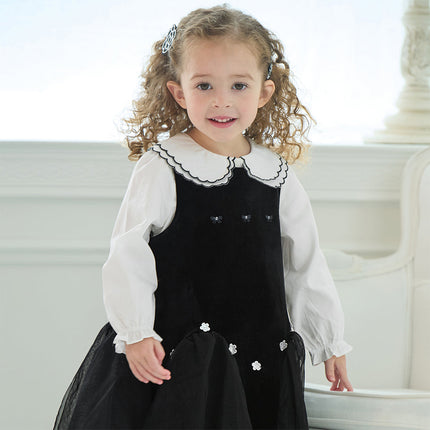 Toddler Girls Black Top Pinafore Dress Two-Piece Set