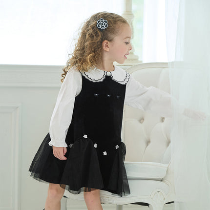 Toddler Girls Black Top Pinafore Dress Two-Piece Set
