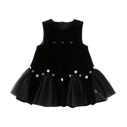Toddler Girls Black Top Pinafore Dress Two-Piece Set