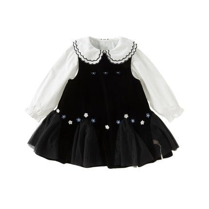 Toddler Girls Black Top Pinafore Dress Two-Piece Set