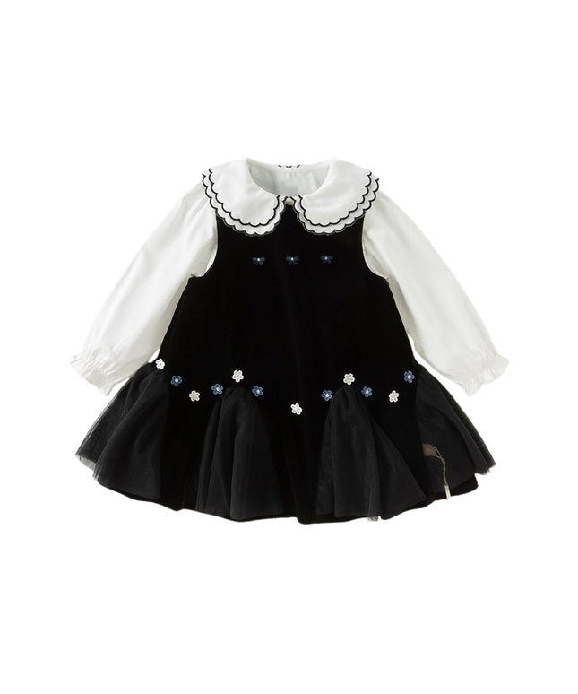 Toddler Girls Black Top Pinafore Dress Two-Piece Set