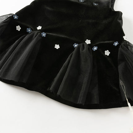Toddler Girls Black Top Pinafore Dress Two-Piece Set