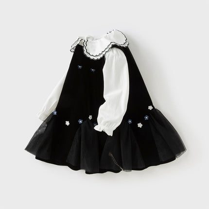 Toddler Girls Black Top Pinafore Dress Two-Piece Set
