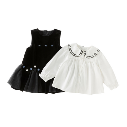 Toddler Girls Black Top Pinafore Dress Two-Piece Set