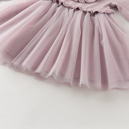 Toddler Girls Noble Purple Embroidery Sweater Mesh Princess Dress