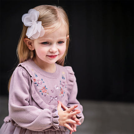 Toddler Girls Noble Purple Embroidery Sweater Mesh Princess Dress