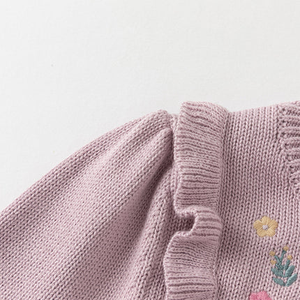 Toddler Girls Noble Purple Embroidery Sweater Mesh Princess Dress