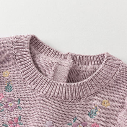 Toddler Girls Noble Purple Embroidery Sweater Mesh Princess Dress