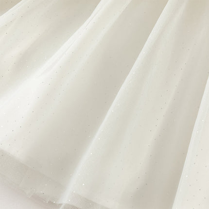 Girls Autumn Sweet Beige Mesh Flower Embroidery Princess Dress