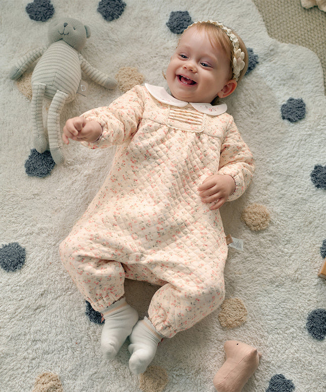 Baby Girls Orange Floral Indoor Warm One-piece Crawling Romper Suit
