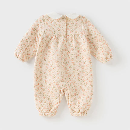 Baby Girls Orange Floral Indoor Warm One-piece Crawling Romper Suit