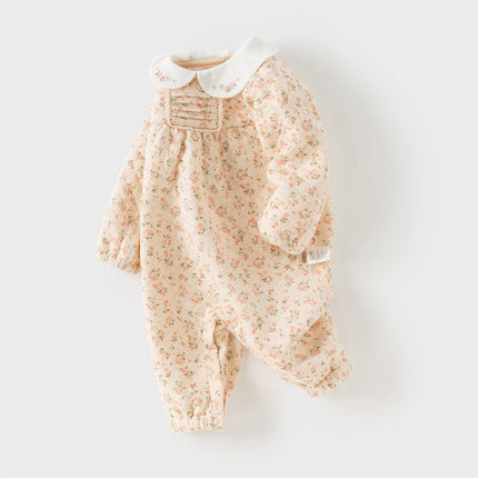 Baby Girls Orange Floral Indoor Warm One-piece Crawling Romper Suit