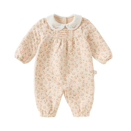 Baby Girls Orange Floral Indoor Warm One-piece Crawling Romper Suit