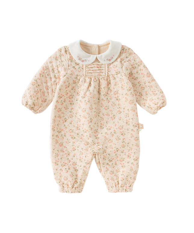 Baby Girls Orange Floral Indoor Warm One-piece Crawling Romper Suit
