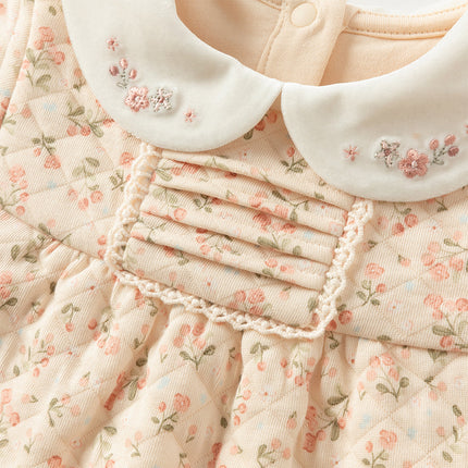 Baby Girls Orange Floral Indoor Warm One-piece Crawling Romper Suit
