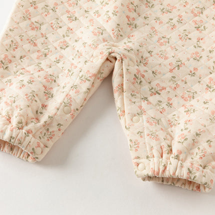 Baby Girls Orange Floral Indoor Warm One-piece Crawling Romper Suit