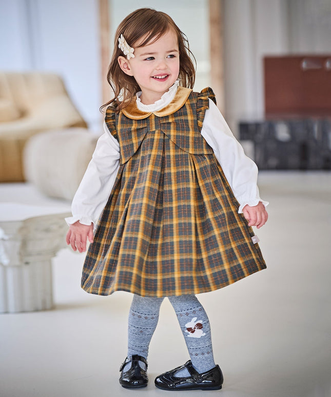 Toddler Girls Classic Yellow Green Plaid Sleeveless Party Dress