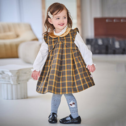 Toddler Girls Classic Yellow Green Plaid Sleeveless Party Dress