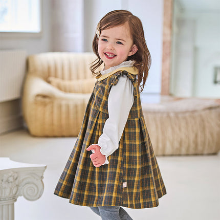 Toddler Girls Classic Yellow Green Plaid Sleeveless Party Dress