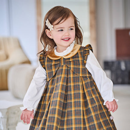 Toddler Girls Classic Yellow Green Plaid Sleeveless Party Dress