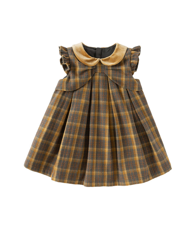 Toddler Girls Classic Yellow Green Plaid Sleeveless Party Dress