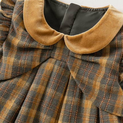 Toddler Girls Classic Yellow Green Plaid Sleeveless Party Dress