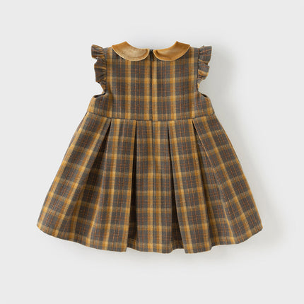 Toddler Girls Classic Yellow Green Plaid Sleeveless Party Dress