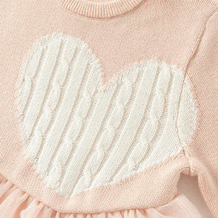 Toddler Girls Charming Pink Soft Knit Sweater Birthday Mesh A-line Dress