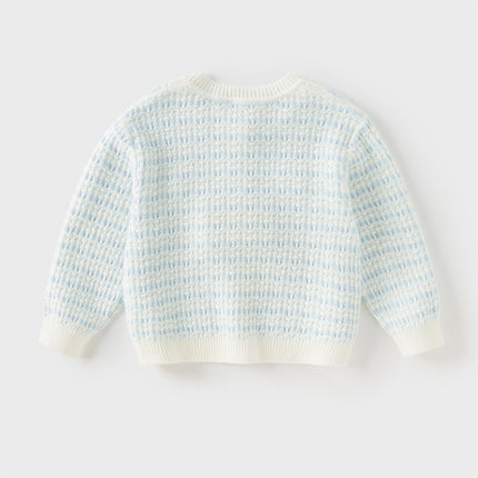 Kids Girls Elegant Blue White Plaid Knit Cardigans
