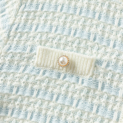 Kids Girls Elegant Blue White Plaid Knit Cardigans
