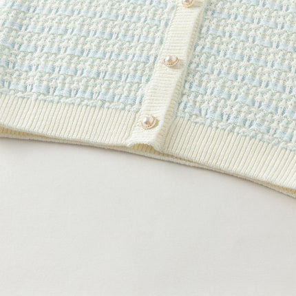 Kids Girls Elegant Blue White Plaid Knit Cardigans
