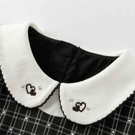 Toddler Girls Classic Black White Plaid A-line Party Dress