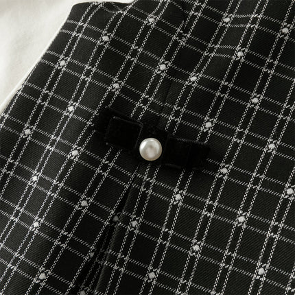 Toddler Girls Classic Black White Plaid A-line Party Dress