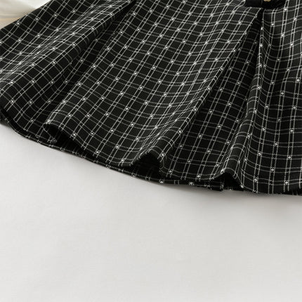 Toddler Girls Classic Black White Plaid A-line Party Dress