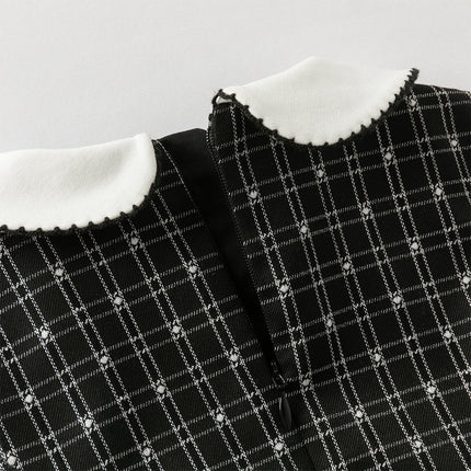 Toddler Girls Classic Black White Plaid A-line Party Dress