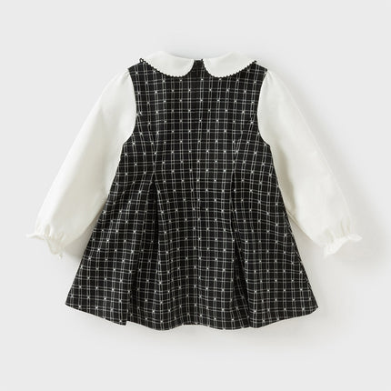 Toddler Girls Classic Black White Plaid A-line Party Dress