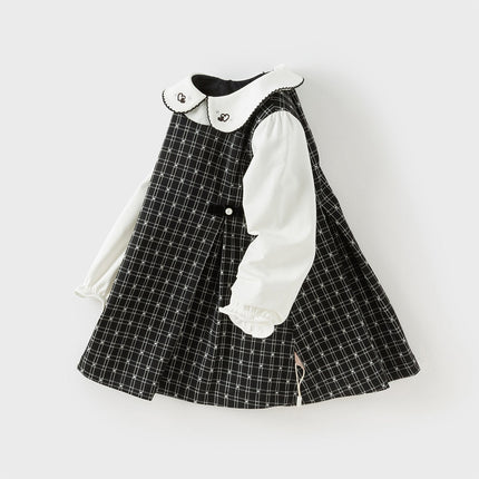 Toddler Girls Classic Black White Plaid A-line Party Dress