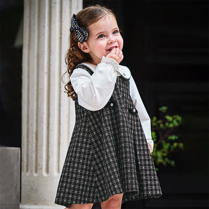 Toddler Girls Classic Black White Plaid A-line Party Dress