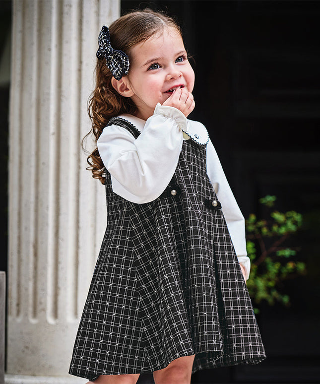 Toddler Girls Classic Black White Plaid A-line Party Dress
